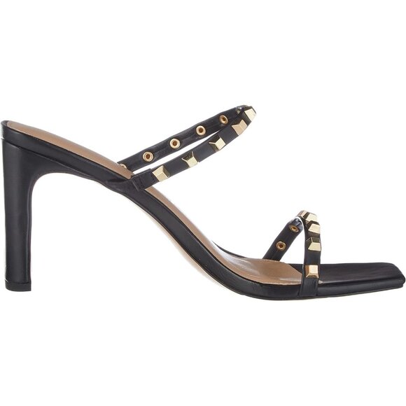 🆕 Women Black Avery Square Toe Two Strap Staples Studded High Heeled Sandal - Picture 6 of 8